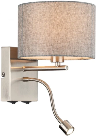 Бра на гибкой ножке для чтения Lumion Nikki 8251/2W никель/серый, металл/текстиль Е14 40W + LED 3W 4000K 220V (выключатель)
