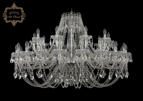 Подвесная большая люстра Art Classic 11.21 11.21.20+10.460.Cr.Sp (220V, хрусталь, на цепи, подсвечник, свеча)