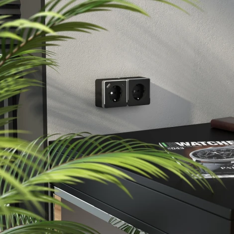 Розетка с заземлением,шторками и USB Type A+С (чёрный хром) Werkel W5071735 (a057702)