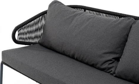 "Милан" диван 3-местный плетеный из роупа, каркас алюминий темно-серый (RAL7024) муар, роуп темно-серый круглый, ткань темно-серая 027 4SIS арт.УТ-00006817