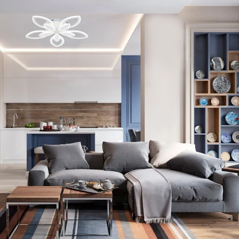 Потолочный светодиодный светильник 84Вт, 6180Лм, 3500-4000К, Ra>80, плавная регулировка мощности, изменение цветовой температуры, ночник,  металл/акрил, белый