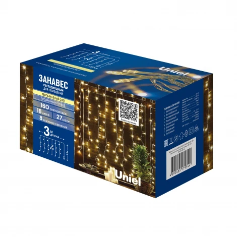 Занавес светодиодный, 3х2м. 160 светодиодов, теплый белый свет Uniel ULD-C3020-160/DTA WARM WHITE IP20