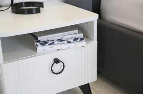 Ева Тумба прикроватная Mebelson (ЛДСП,МДФ,ПВХ,Пластик/Светлое дерево,Белый) арт.TE-01.3101