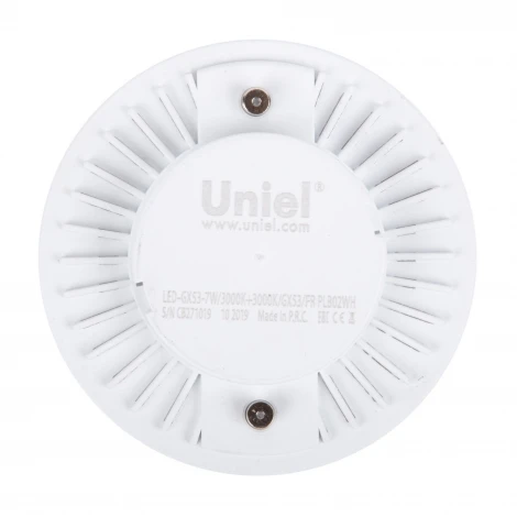 Лампочка светодиодная таблетка белая GX53 7W 3000K Uniel LED-GX53-7W/3000K+3000K/GX53/FR PLB02WH