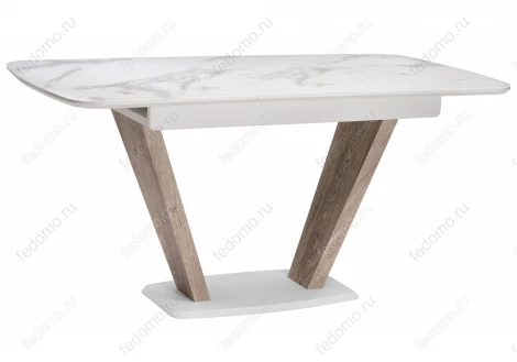 Стол на тумбе Woodville Петир белая шагрень / дуб с пилением 462110