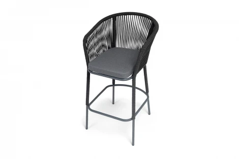 "Марсель" стул барный плетеный из роупа, каркас из стали темно-серый (RAL7024) муар, роуп темно-серый круглый, ткань темно-серая 027 NEW 4SIS MAR-BCH-st002 RAL7024 Mua D-grey(D-gray027)