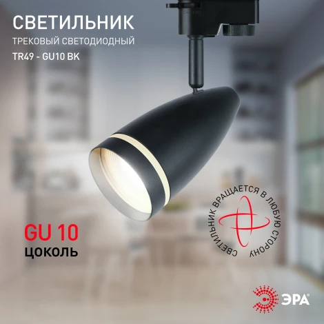 Трековый светильник ЭРА TR49 - GU10 BK (220V)