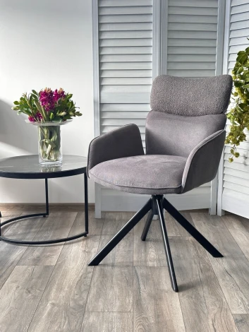 Стул M-City TRIS 360 град. поворот с возвратом, Davis Nowo 92 серый, букле /Point 90 серый/ Черный