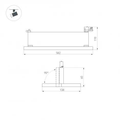 Трековый светильник светодиодный LGD-MARS-4TR-S582x138-50W White6000 (BK, 60-130 deg, 230V) (Arlight, IP20 Металл, 5 лет) 035497