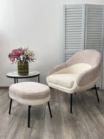 Пуф для гостиной M-City RORY 3018-01 белый / 3018-10 бежевый, шенилл / черный каркас