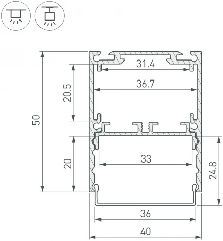 Профиль SL-LINE-4050-3L-2000 ANOD BLACK (Arlight, Алюминий) 044670