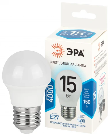 Лампочка светодиодная E27 15 Вт ЭРА LED P45-15W-840-E27 LED P45-15W-840-E27