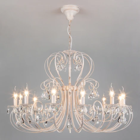Подвесная люстра Eurosvet 3305 3305/12 белый с золотом / прозрачный хрусталь (220V, хрусталь Strotskis, на цепи, подсвечник, свеча)