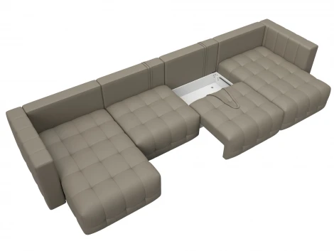 Диван П-образный Лига-052 НПБ Лонг (ЛДСП,Брус,Фанера/Пластик/Экокожа/Бежевый) Лига Диванов 129918