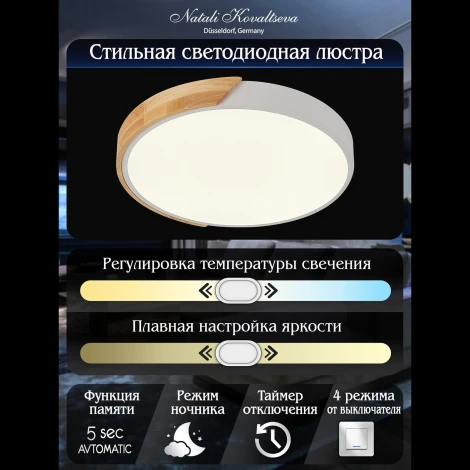 Потолочный светильник светодиодный Natali Kovaltseva Scandinavian LED LAMPS 81181 с пультом ДУ, моб. приложением 120W, белый, LED