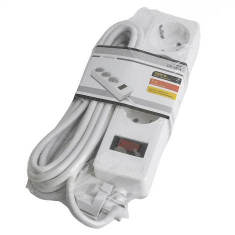 Сетевой фильтр 3-х местный с заземлением 5 метров (белый) Stekker Optima 50088