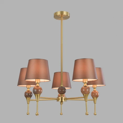 Потолочная люстра на штанге Lumion Eletra 8417/5 латунь/коричневый, металл/стекло/текстиль Е14 5*40W 220V