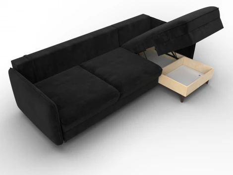 Диван угловой Лига-064 НПБ угол универсальный (ДСП/Дерево/Велюр/Черный) Лига Диванов 134774