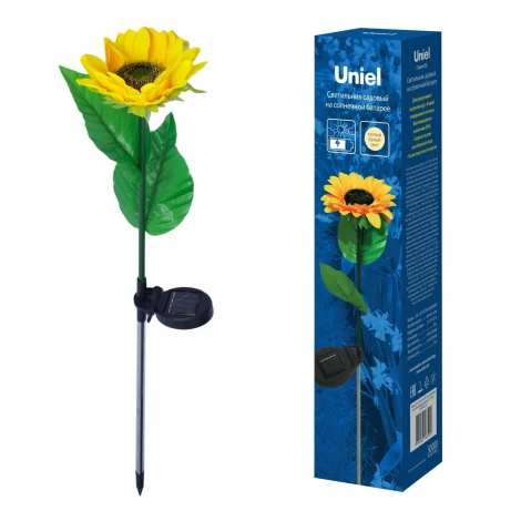 Садовый светильник на солнечной батарее «Подсолнух». 8 светодиодов, 1*АА Ni-Mh аккумулятор в/к. IP44 Uniel USL-S-814/PT700 SUNFLOWER