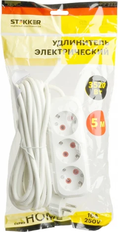 Удлинитель 3-х местный 5 метров с заземлением Stekker Home 49349