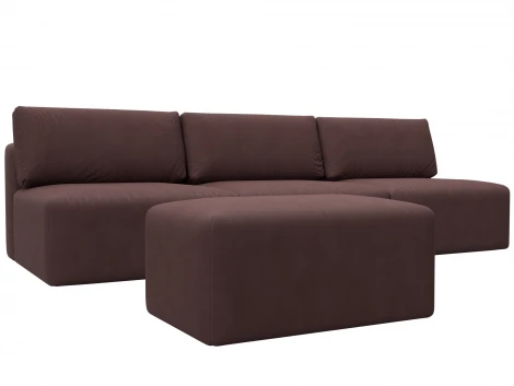 Диван прямой модульный с пуфом Лига-060 НПБ Лонг (ЛДСП,Брус,Фанера/Пластик/Замша/Бордовый) Лига Диванов 129484