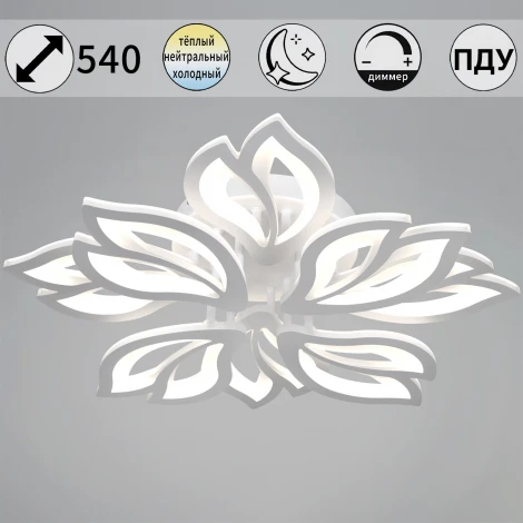 Потолочная люстра светодиодная на штанге с пультом с регулировкой цветовой температуры, яркости и с ночным режимом Reluce 00150-0.3-4+4 WH