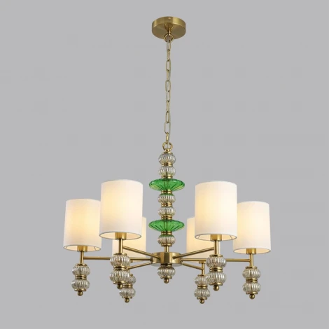 Подвесная люстра со стеклянным декором Lumion Ilmira 8337/6 бронза/белый/зеленый, металл/стекло/текстиль E14 6*40W 220V (на цепи)