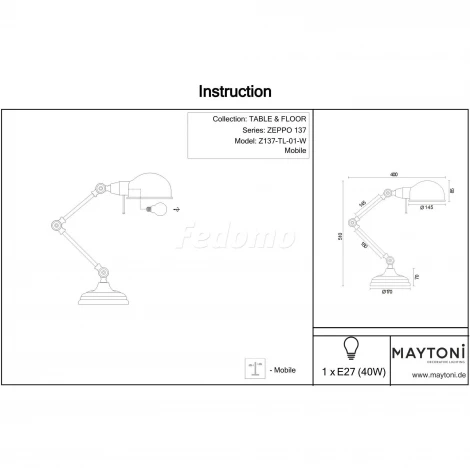 Офисная настольная лампа Maytoni Zeppo 137 Z137-TL-01-W