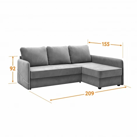 Диван тканевый угловой серый, угол правый D1 Слим AAA41521001 Velutto 12