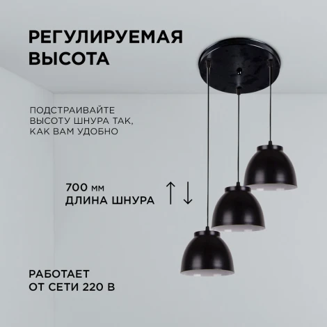 Подвесной светильник 3хЕ14 мах 40Вт металл черный (1114/3) Apeyron 16-65