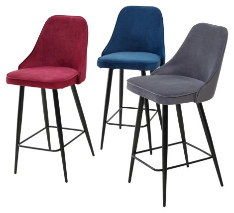 Полубарный стул M-City NEPAL-PB ВИННЫЙ #16, велюр/ черный каркас (H=68cm)