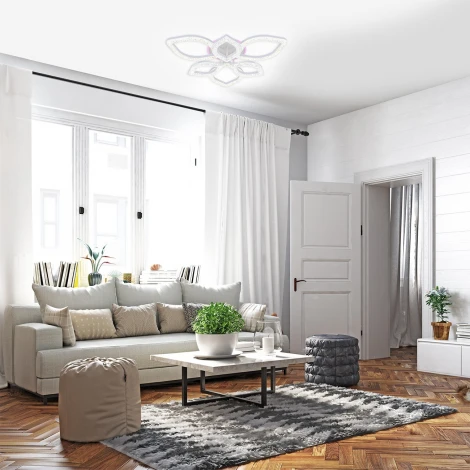 Потолочная люстра светодиодная Escada Aquarius 10289/6LED BL 100Вт, с ПДУ, металл/акрил, белый/прозрачный (220V)