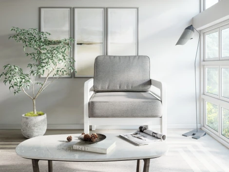 Кресло Arsko Бергер белая эмаль рогожка серая