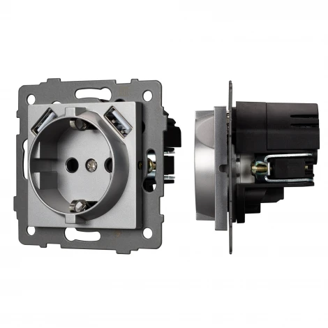 Механизм розетки с USB зарядкой SCT-MUAA-PL-GR-V (250V, 16A) (Arlight) 049820