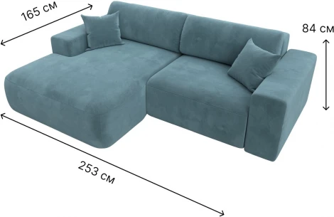 Диван угловой Лига-036 НПБ Классик левый угол (Бирюзовый/Велюр) Лига Диванов арт.121374L