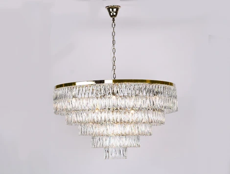 Подвесная большая люстра каскадная Newport 10120 10129+17/C gold (220V, хрусталь, на цепи)