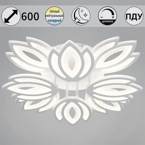 Потолочная люстра светодиодная на штанге с пультом с регулировкой цветовой температуры, яркости и ночным режимом Reluce 08429-0.3-4+4 WH