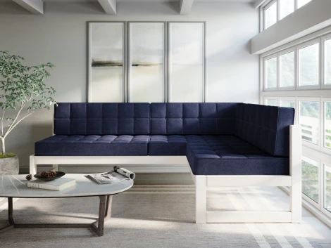 Диван Arsko угловой Сега У беленый дуб рогожка синяя