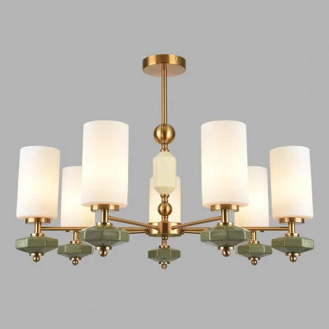Потолочная люстра на штанге Lumion Mila 8427/7C латунь/белый/зеленый, металл/керамика/стекло E27 7*60W 220V
