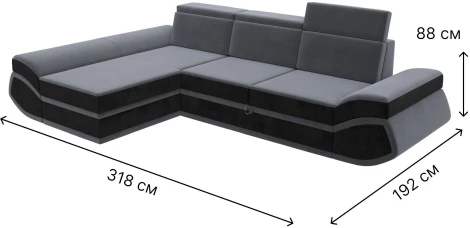 Диван угловой Лига-032 левый угол (Серый,Черный/Велюр) Лига Диванов арт.121647L