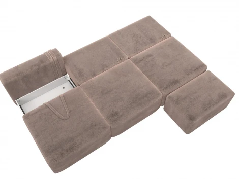 Диван прямой модульный с пуфом Лига-060 НПБ Лонг (ЛДСП,Брус,Фанера/Пластик/Велюр/Бежевый) Лига Диванов 129475