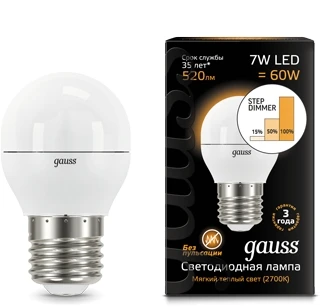 Лампочка светодиодная E27 7 Вт 520 lm 3000K теплое желтое свечение Gauss Globe 105102107-S