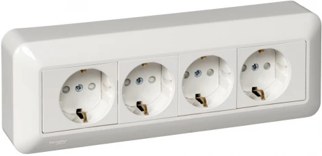 Розетка накладная четверная с заземлением и шторками (белый) Systeme Electric RA16-411M-BI