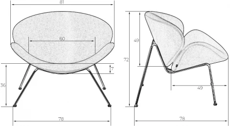 Кресло дизайнерское DOBRIN EMILY (оранжевая ткань AF, хромированная сталь) 72-LMO EMILY, цвет сиденья оранжевый (AF), основания сталь