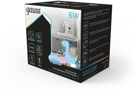 Настольная лампа на гибкой ножке с аккумулятором Gauss Qplus GT7016 6W 330lm 2700-6000K 5V Li-ion 1200mA диммируемый LED (регулировка яркости, для детской, сенсорный выключатель)