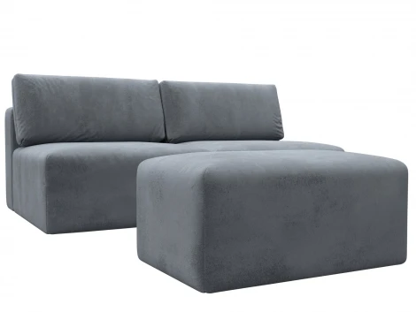 Диван прямой модульный с пуфом Лига-060 НПБ (ЛДСП,Брус,Фанера/Пластик/Велюр/Серый) Лига Диванов 129658