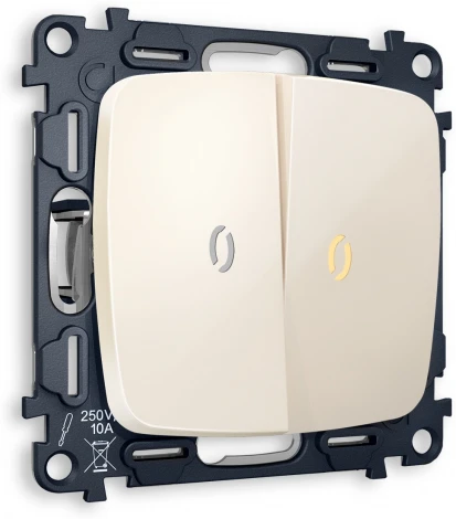 Комплект механизма Ambrella Volt 2-клавишного проходного выключателя с подсветкой 3200K OMEGA MO304030 Бежевый глянец QUANT
