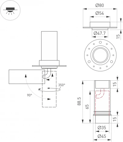 Встраиваемый точечный светильник под гипсокартон SP-NUANCE-TRIMLESS-PULL-R35-7W Warm3000 (BK, 36 deg, 230V) (Arlight, IP40 Металл) 049910 (LED)