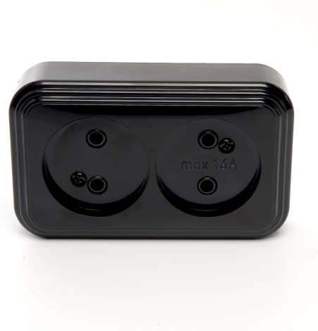 Розетка двойная без заземления (черный) Stekker Брест 39694