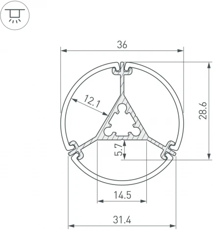 Профиль ROUND-D36-360-2500 ANOD BLACK (Arlight, Алюминий) 050250